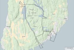 Kartutsnitt av planområdet: Et eventuelt anlegg og areal som inngjerdes vil kun utgjøre en liten andel av området som omfattes av planavgrensningen.