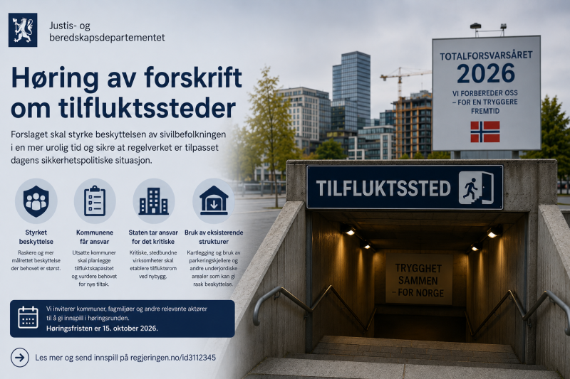 Forslag til ny forskrift om tilfluktssteder på høring